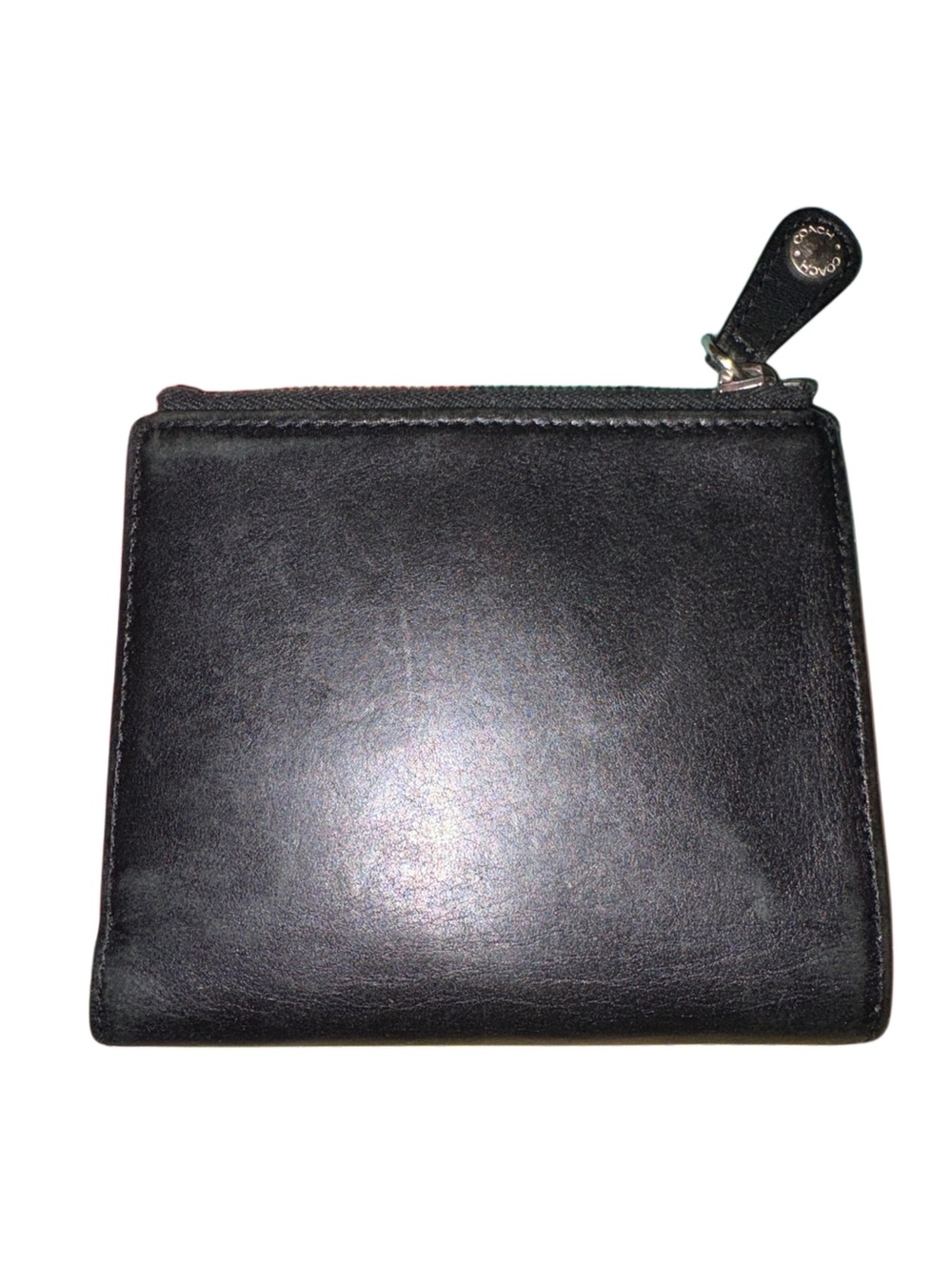 Coach Vintage Black Leather Compact Bifold Wallet Zip Coin Pocket 4.5” - Picture 2 of 6